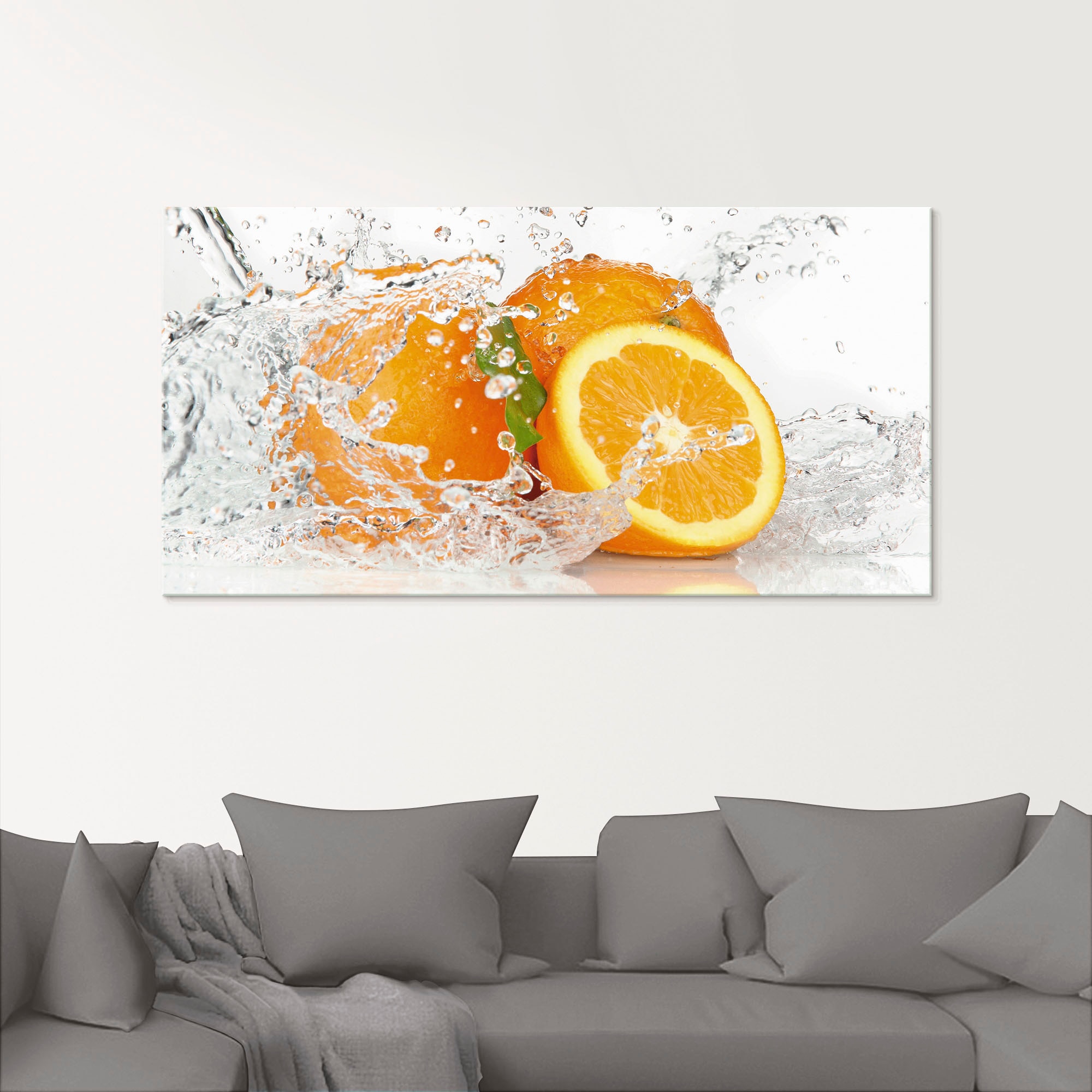 Artland Glasbild "Orange mit Spritzwasser", Süßspeisen, (1 St.)