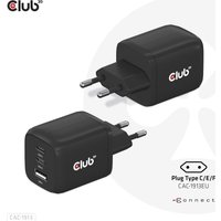 CLUB3D Reiseladegerät PPS 65Watt GAN-Technologie - Dreifachanschluss (2x USB Typ-C + USB Typ-A) Power Delivery (PD) 3.0 Unterstützung (CAC-1913EU)