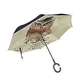 Eule Vogel Kunst Malerei Invertierter Regenschirm UV-Schutz Winddichter Umbrella Invertiert Schirm Kompakt Umkehren Schirme für Auto Jungen Mädchen Reise Strand Frauen