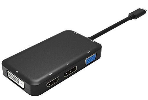 PremiumCord USB-C Dock mit 4K HDMI, DisplayPort, DVI, VGA, Kompatibel mit Video 4K@60Hz 2160p, Full HD 1080p, USB 3.1 Typ C, Farbe schwarz, Aluminiumgehäuse, Länge 20cm