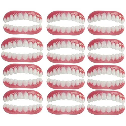 Zähne Prothese Natürliche Töne Kieselgel Obere Und Untere Zähne Veneers Smile Teeth Whitening Prothese Zähne Abnehmbar Komfortable Veneer Cover Zähne Männer und Frauen,12pairs