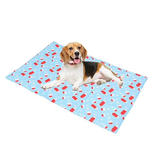 Pssopp Hundekühlmatte Sommer Cartoon Gel Selbstkühlendes Pad Haustier Coole Matte Eispad Bettmatratze für Kleine Mittlere Hunde und Katzen Im Heißen Sommer(60×90cm)