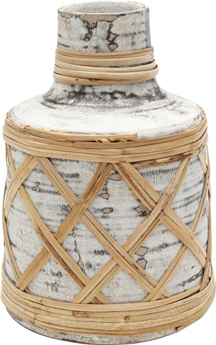 Kare Design Vase Caribbean, Weiß, Keramik Steingut glasiert, Unikat, Seegras Verkleidung, Blumenvase, Dekovase, Vasenbehälter, 21cm