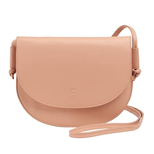 DUDU Damen Umhängetasche aus Leder, kompaktes schlankes Design Handtasche mit Knopfverschluss, Verstellbarer Schulterriemen Puder rosa