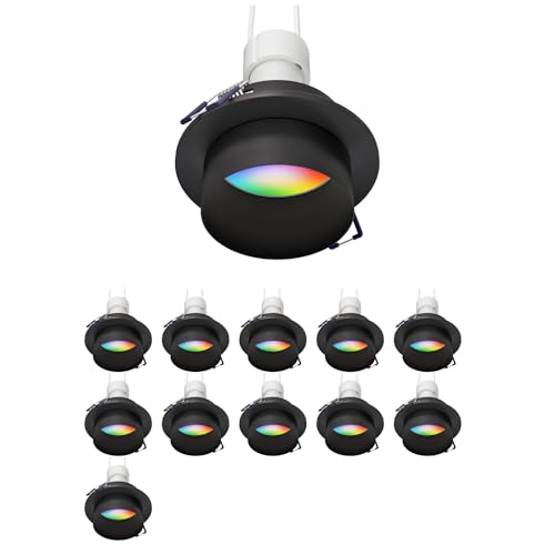 ledscom.de 12 Stück Deckeneinbaurahmen KRON, rund, schwarz matt, inkl. Smart Home RGBW GU10 LED 473lm