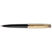 Parker 51 Deluxe Kugelschreiber | schwarzer Korpus und goldene Attribute | Mittlere Spitze aus 18 Karat Gold | Schwarze Tintenmine | Lieferung in Etui