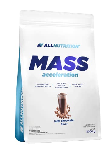 ALLNUTRITION Mass Gainer Pulver 20% Proteingehalt - Drei Kohlenhydratarten für Muskelwachstum Bodybuilding Energie Fitness - 3000g Caffe Latte Schokolade