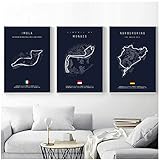 BINGJIACAI Imola Monaco Formel 1 Strecke Karte Leinwand Malerei Nordic Poster Und Drucke Wandkunst Bilder Wohnzimmer Dekor-40x60cmx3 Ungerahmt