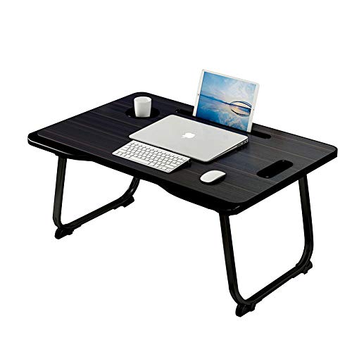 AOSEE Laptop Betttisch, Laptop Tisch für Bett Klappbar, Frühstück Bett Tisch, Klapptisch mit Becherschlitz, Laptoptisch mit Schublade, Laptop Schreibtisch für Boden/Sofa (Schwarz)