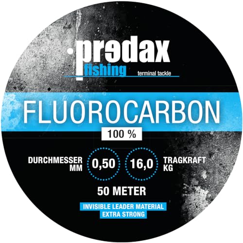 Predax Angelschnur, Vorfachschnur zum Angeln auf Zander 0,50mm 16kg Fluorocarbonschnur
