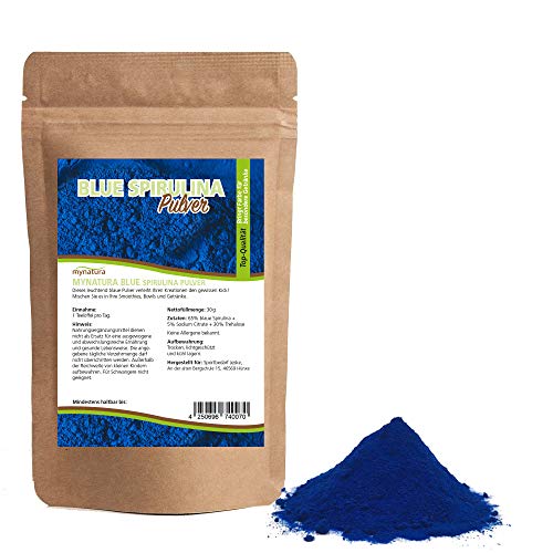 Mynatura Blaue Spirulina-Pulver I Blue Spirulina I Mikroalge I Algen I Natürlicher Fabrstoff I Sodium Citrate I Trehalose (3 x 30g)