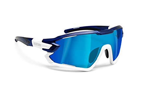 BERTONI Fahrradbrille Sport Sonnenbrille Radbrille MTB mit Sehstärke für Brillenträger mod. QUASAR (Blau-Weiß/Blau Verspiegelt)