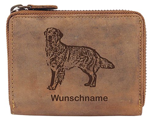 Greenburry Damen-Geldbörse PERSONALISIERT Wunschnamen mit Hunde-Motiv Golden Retriever, Leder Damen-Börse in Braun
