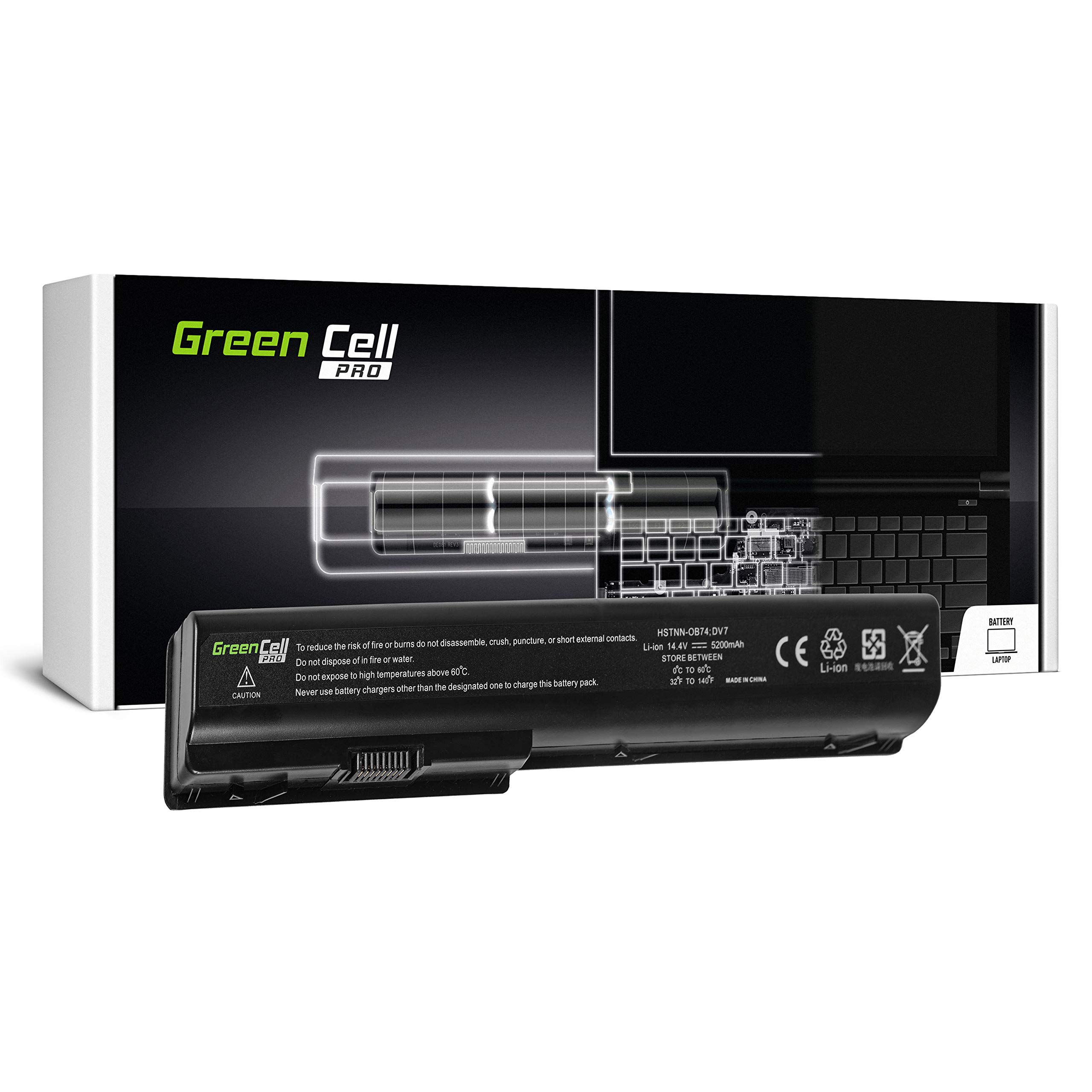 Green Cell PRO PRO Serie HSTNN-DB75 HSTNN-IB75 Laptop Akku für HP Pavilion DV8 DV7 DV7T DV7Z DV7-1000 DV7-2000 DV7-3000 und HP HDX18 (Original Samsung SDI Zellen, 8 Zellen, 5200mAh, Schwarz)