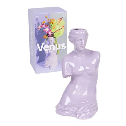 DOIY - Moderne Dekovase - Design in Form der griechischen Göttin Venus - aus Keramik - Vase für Blumen - Dekovase - Lila - 16x16x31cm