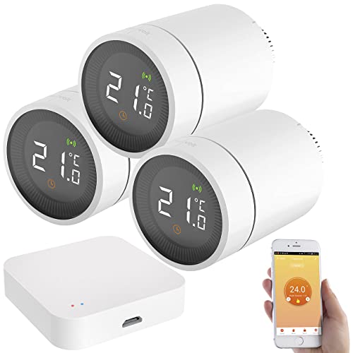 revolt WLAN Thermostat: 3er-Set Heizkörperthermostate mit App, Sprachsteuerung, ZigBee-Gateway (Heizkörper Thermostat WLAN)