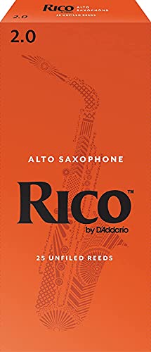 Rico by D'Addario Saxophon Blätter | Hochpräzise gefertigt | Alt Saxophon Blätter 2 Stärke | 25er-Packung | Warmer voller Ton | Angenehmes Spielgefühl