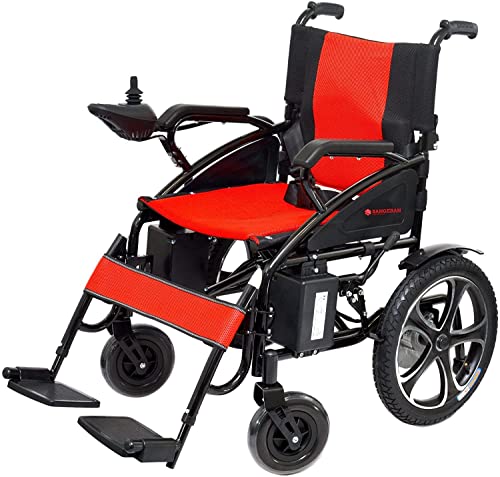 ZLYJ Zusammenklappbarer Leichter elektrischer Rollstuhl Von Fluggesellschaften zugelassenes leichtes zusammenklappbares Leichtgewicht für Erwachsene und Senioren Red