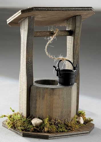 FADEDA Brunnen aus Holz grau mit Kessel, LxBxH in mm: 75x75x100. Für Krippen, Miniatur-, Hobby- und Modellbau, Puppenhauszubehör u. Modelleisenbahn.