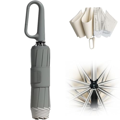 ROSSOM Ring Buckle Umbrella, Portable Folding Umbrella,Reverse Automatic Umbrella, Sturdy Windproof, Rainy Sunny Compact Folding Travel Umbrella (Gray)