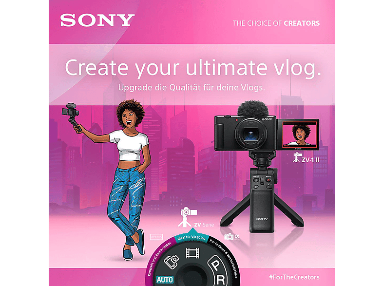 SONY ZV-1 II Vlog Digitalkamera Schwarz, , 2.7x opt. Zoom, Xtra Fine Selfie-Touchdisplay, WLAN