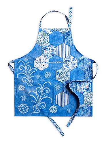 Maison d' Hermine Summer Blue 100% Baumwolle 1-teilige Küchenschürze mit verstellbarem Hals und versteckter Mitteltasche, Langen Krawatten für Frauen/Männer, Ostern | Küchenchef | Kochen (70cm x 85cm)