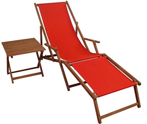 Erst-Holz Sonnenliege rot Liegestuhl Fußteil Tisch Gartenliege Deckchair Strandstuhl Gartenmöbel 10-308FT