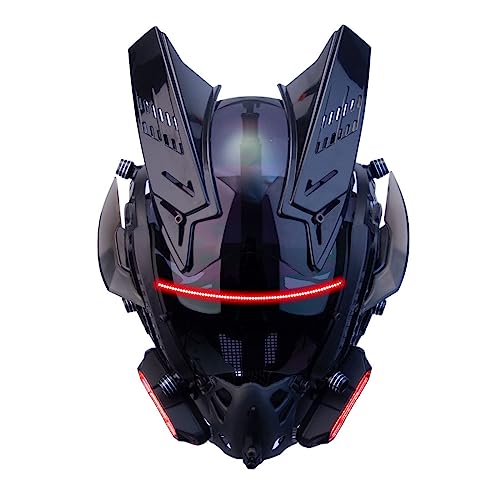 SUNDARE Future Punk Mask Helm für Erwachsene, LED Maske Techwear Helm Maske Cosplay Kostüm für Halloween Kostümspiele Partys(Rot & Schwarz)