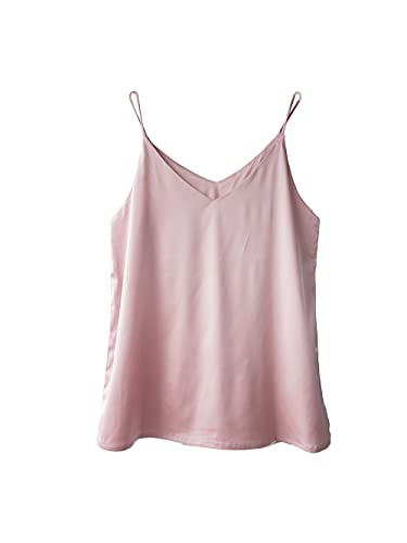 Wantschun Damen Satin Silk Weste Bluse Tank Tops Shirt Cami Spaghetti Träger Camisole Vest V-Ausschnitt Basic - Rosa ; 1X