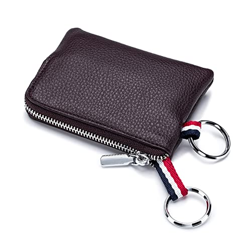 Geldbörse für Damen Herren Geldbörse Leder Mini Kleine Brieftasche Weiches Leder Reißverschluss Schlüsseltasche Kartentasche Kleine Damengeldbörse (Farbe : Braun, Size : 10.5x7.5x1cm)