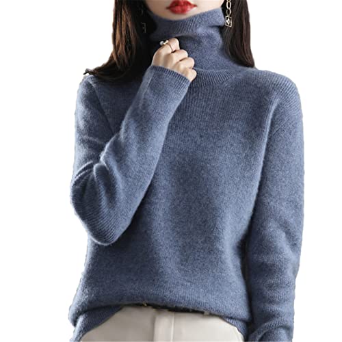 LUCKLY Damen Kaschmir Pullover High Neck Reine Wolle Casual Knit Tops Herbst Winter Jacke Warm Pullover, Haze Blue, XL