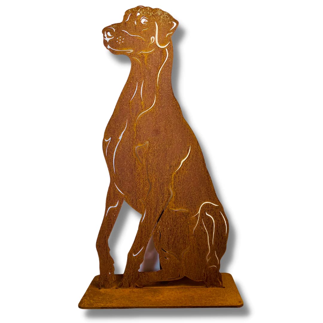 Terma Stahldesign Rost Hund Dobermann Lebensgroß Handmade Germany tolle Gartendeko aus Metall Figur deko Geschenk Rostfigur Garten deko Gartenfigur, hundegrab deko