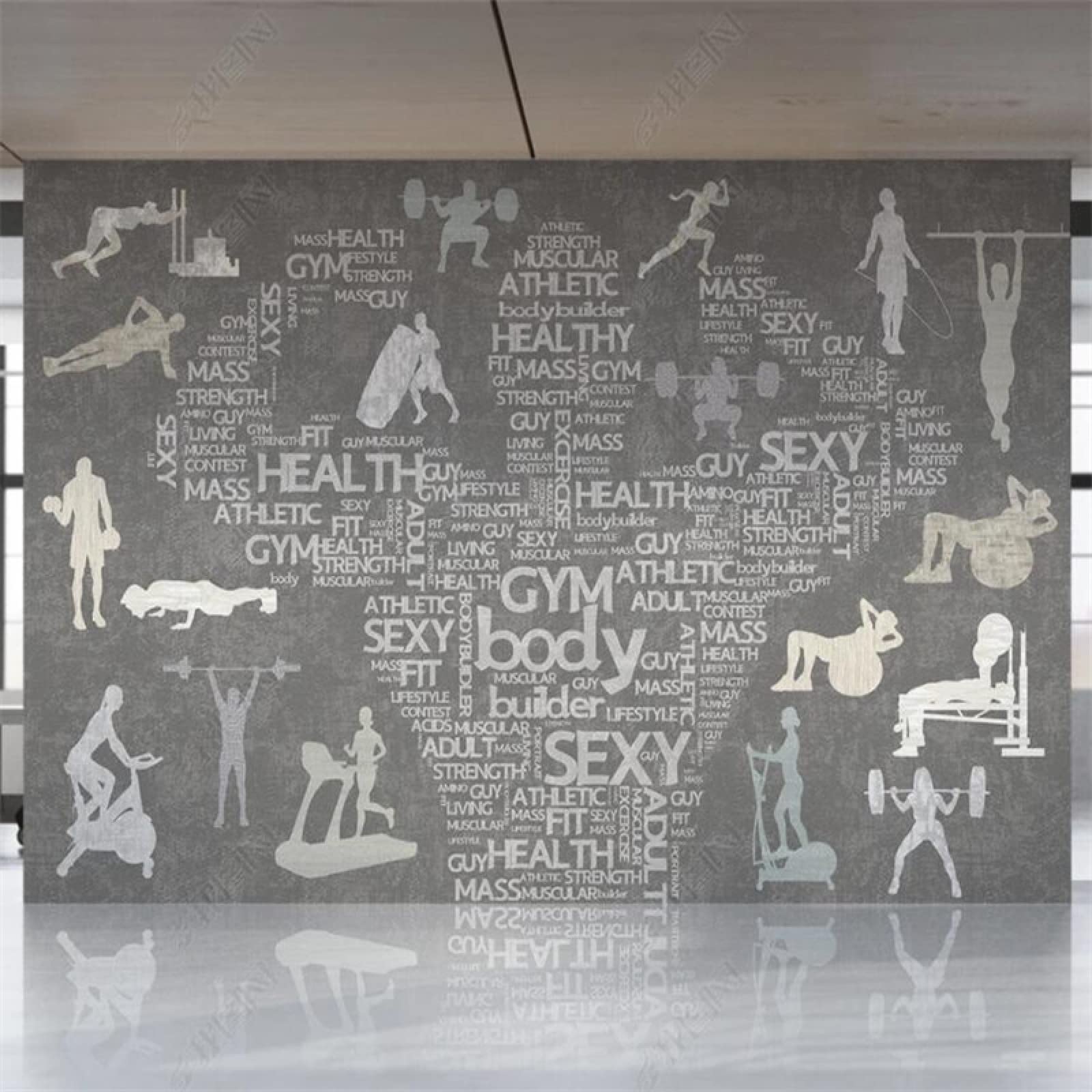 Yimesoy Custom Mural Modern Minimalist Gym Fitness Sports Englisch Industrial Decor 3D Wall Paper Sport Gym Wallpaper 3D 150Cm(W)×105Cm(H)