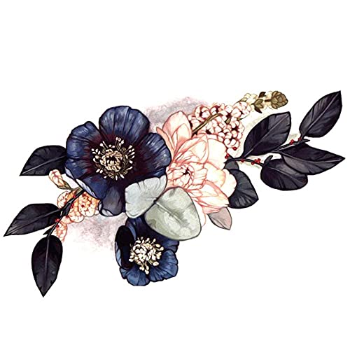 5 Blatt Tattoo-Aufkleber, Kamelien-Tattoo-Aufkleber, Schwarze Blumen, Dunkel, Wasserfest, Langlebig, Blumen, Edle Und Elegante Tattoos