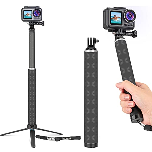 TELESIN Selfie-Stativ, 90 cm, Kohlefaser, leicht, Selfie-Stange, Einbeinstativ für GoPro Hero, DJI Osmo Action/ Osmo Pocket, Insta360,weitere Action-Kamera