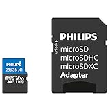 Philips Ultra Pro microSDXC Card 256 GB + SD Adapter UHS-I U3, Lesegeschwindigkeit bis zu 100 MB/s, A1 Fast App Performance, V30, Speicherkarte für Smartphones, Tablet, PC, Card Reader, 4K UHD Video