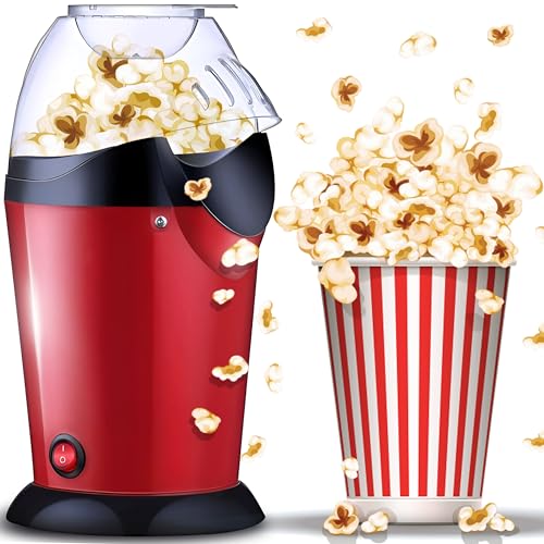 Retoo Popcornmaschine Ohne Fett und Öl 900 Watt, Heißluft Popcorn Maker, Küchen Coole Gadget für Pop Mais, Gesunder Snack, Fettfrei & Ölfrei Popcorn in Zuhause, Popkorn Maschine, Rot