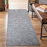 carpet city Shaggy Hochflor Teppich - Läufer 80x300 cm - Grau - Langflor Flurteppich - Einfarbig Uni Modern - Flauschig-Weiche Teppiche Schlafzimmer Deko