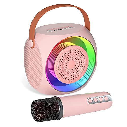 Gotoger Mini-Bluetooth-Lautsprecher, 1 Stück, kabelloses Mikrofon für Kinder und Erwachsene, mit LED-Lichtern, Rosa