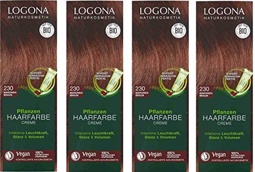LOGONA Naturkosmetik Pflanzen-Haarfarbe Creme 230 Maronenbraun, Braune Natur-Haarfarbe mit Henna, Farbcreme, Coloration, 150ml