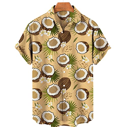 SHOUJIQQ Herren-Hawaii Hemd Aloha Hemden-Obst-Kokosnuss-Muster-Print Kurzarm-Hemd Sommer-Strand-Lässige Bluse Mit Knöpfen Für Unisex-Party-Kleidung, A,4X, Groß