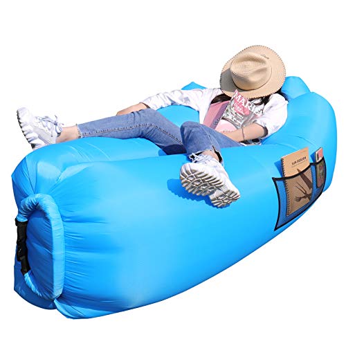 AngLink Luftsofa Wasserdichtes Aufblasbares Sofa Air Lounger mit 2 Lufteinlass Laybag Outdoor-Sofa mit Tragebeutel für Camping-Stuhl, Park, Strand, Hinterhof - (2. Generation) Kissenentwurf