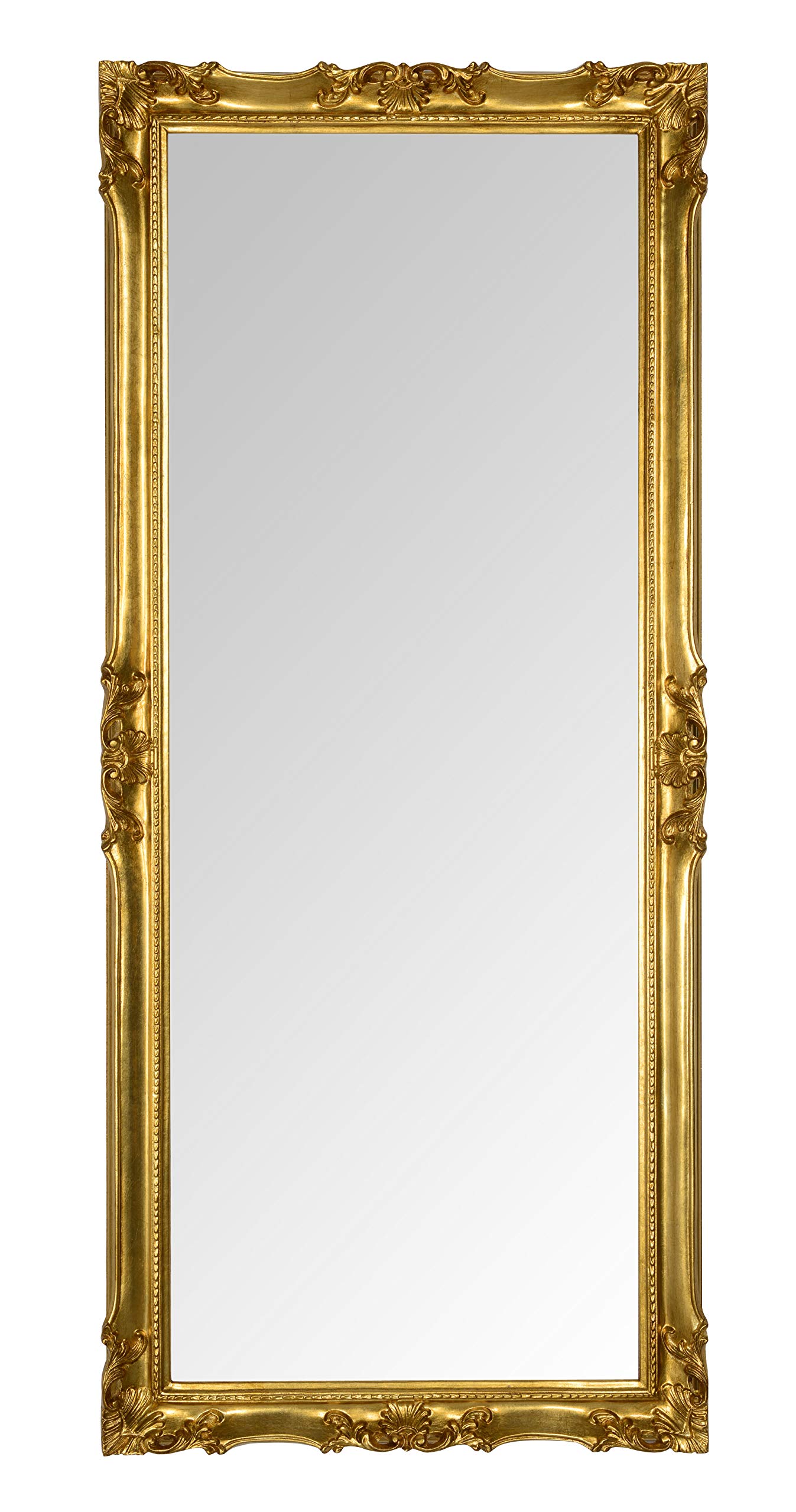 MO.WA Wandspiegel Spiegel klassisch Barock 62x142 Blattgold Antik Ganzkörperspiegel Bodenspiegel Holzspiegel Gold antiker Spiegel - Made in Italy