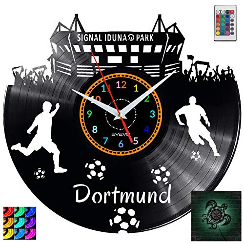 EVEVO BVB Dortmund Wanduhr RGB LED Pilot Wanduhr Vinyl Schallplatte Retro-Uhr Handgefertigt Vintage-Geschenk Style Raum Home Dekorationen Tolles Geschenk Uhr