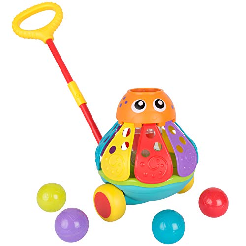 Playgro Schiebetier Oktopus mit Bällespiel, Ab 12 Monaten, Mehrfarbig, 40201