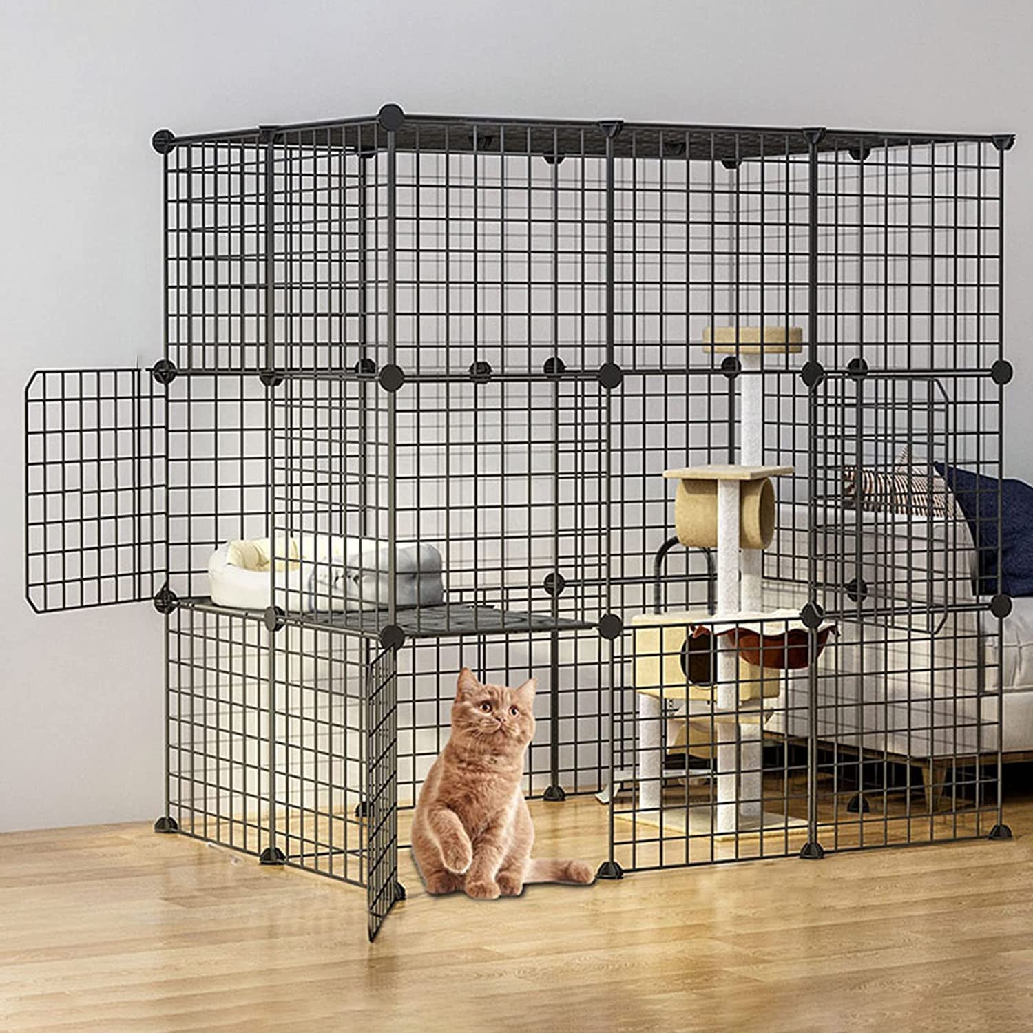 Katzengehege im Freien – Kaninchen-Laufstall, kleines Haustiergehege aus Kunststoff, DIY, erweiterbarer Laufstall, Käfig