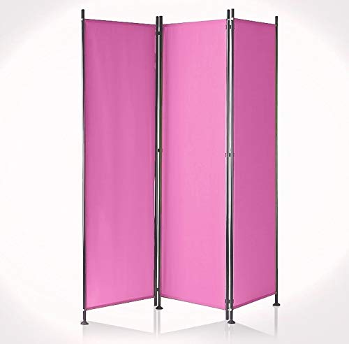 IMC Paravent 3-teilig pink Raumteiler Trennwand Sichtschutz, faltbar/flexibel verstellbar, wetterfester Polyester-Stoff, Schwarze Metallstangen