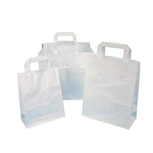 250 Papiertragetaschen Papiertüten Einkaufstüten Tragetaschen aus Papier weiß 70-80g/m² mit Innen Flachhenkel aus Papier Verschiedene Größen zur Auswahl (32+17x27cm 80g)
