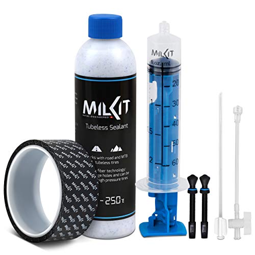 milKit Tubeless Conversion Kit - Umrüst Set inkl. patentiertem Tubeless Zubehör - geeignet für MTB und Rennrad - Tubeless Repair Kit zum Umrüsten oder Montieren (32 mm Felgenband)