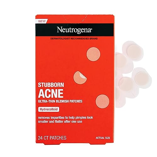 Neutrogena Stubborn Akne Blemish Patches, Ultradünnes Hydrokolloid-Akne-Patch absorbiert Flüssigkeiten und entfernt Verunreinigungen, damit Pickel nach einmaligem Gebrauch kleiner aussehen, 24 Patches